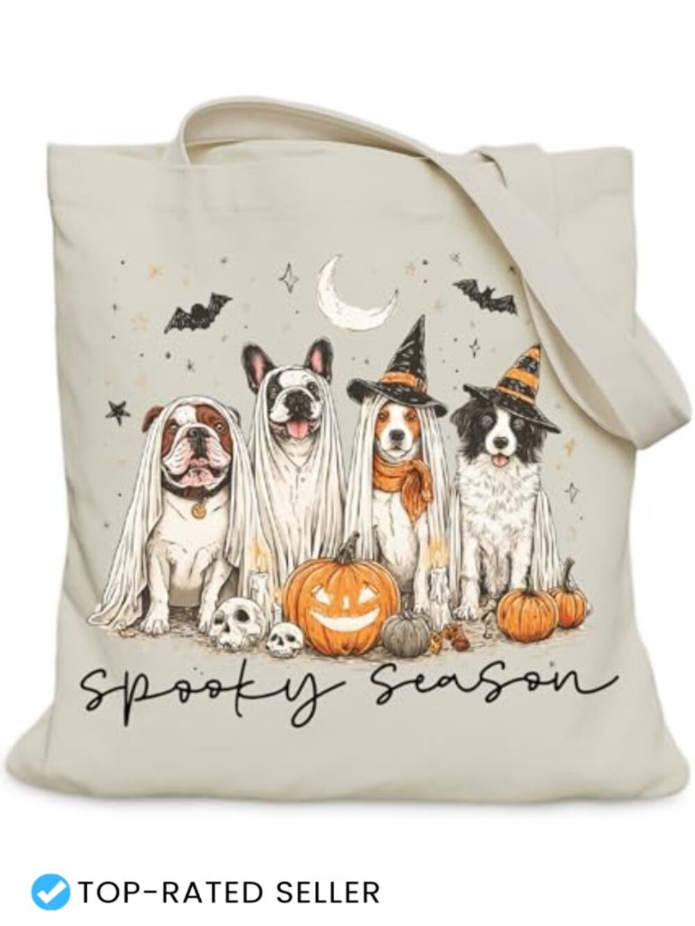 Halloween Ghost Tote Bag for Women - Canvas Spooky Tote with Inner Pocket